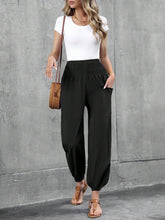 Women's Casual Elastic Waist Nine-Point Pants Double Pocket Harem Pants